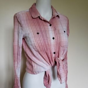 Button down plaid long sleeved shirt